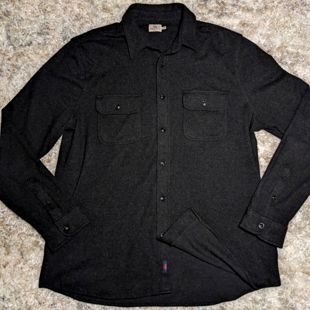 Faherty Legend Sweater Shirt in heathered black twill size XL